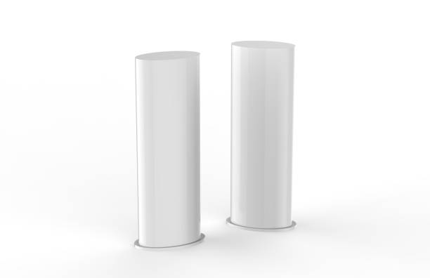 istock Curved PVC totem poster light advertising display stand, mock up template on isolated white background, 3d illustration 1051623442