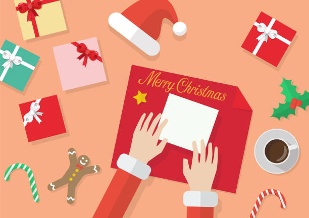 サンタの手は、紙に包まれたプレゼントを与える - candy candy cane christmas sweet food点のイラスト素材／クリップアート素材／マンガ素材／アイコン素材