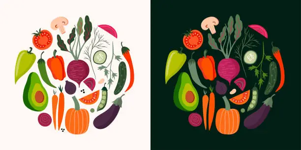 Vector illustration of Vegetables cards collection