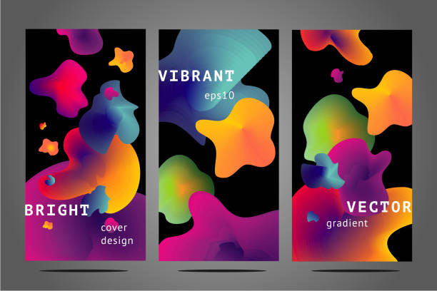 ilustrações de stock, clip art, desenhos animados e ícones de minimal backgrounds set. abstract future forms with vibrant gradients. vertical banners collection. - lava lamp