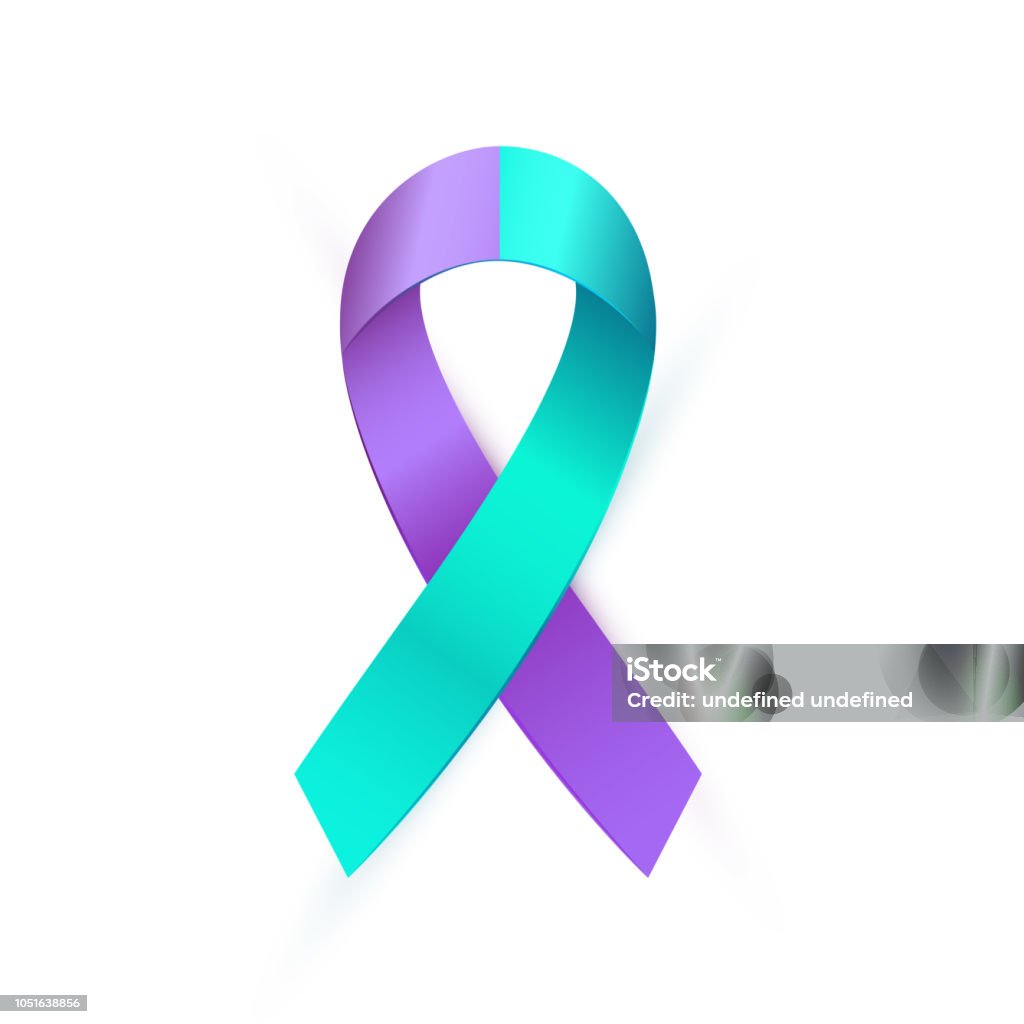 3d purple blue ribbon for Suicide Prevention Awareness Realistic purple blue ribbon for Suicide Prevention Awareness isolated on white background. Double colour type medical banner. Vector illustration EPS 10 file. Suicide stock vector