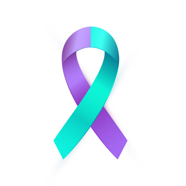 3d purple blue ribbon for Suicide Prevention Awareness Realistic purple blue ribbon for Suicide Prevention Awareness isolated on white background. Double colour type medical banner. Vector illustration EPS 10 file. suicide stock illustrations