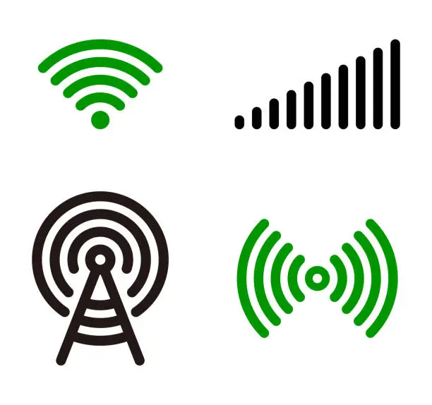 Vector illustration of Vector green Wifi symbol icon set