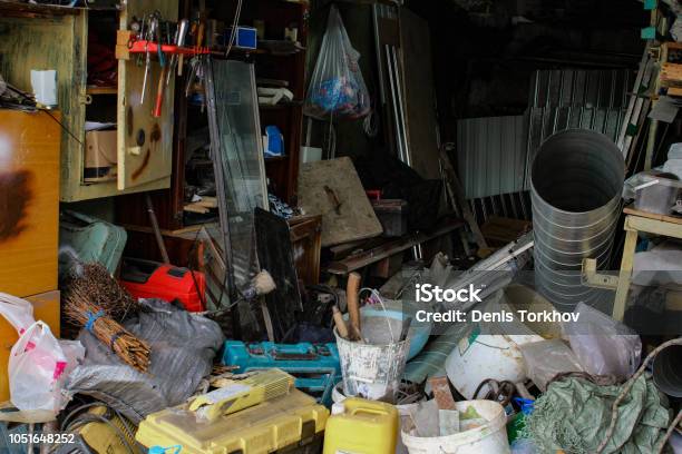 Photo Of Mess In The House While Repairing Stock Photo - Download Image Now - Messy, Garage, Dirty
