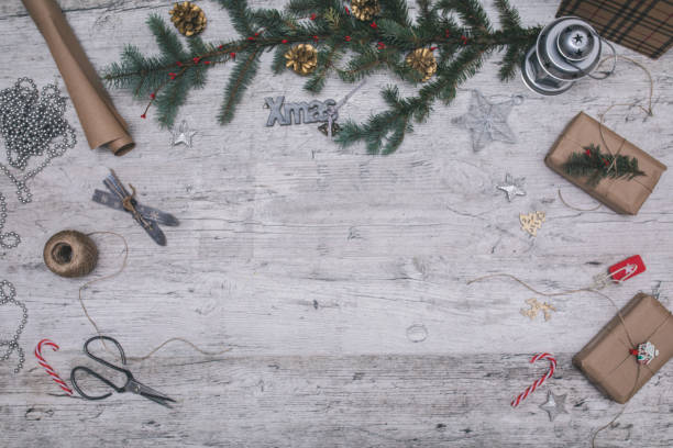 istock Christmas vintage presents on a wooden background 1051661148