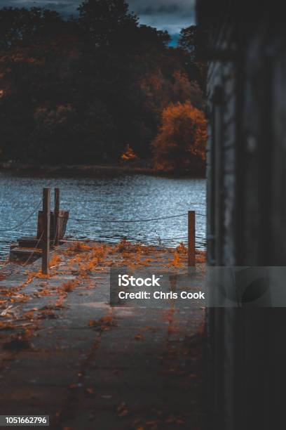 A Shed On A Lake Stock Photo - Download Image Now - Autumn, Beauty, Blue