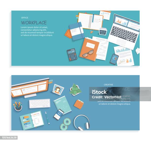 Work Banner For Computer Set Of Desktop Workplace Banners Backgrounds Documents Graphics Folders ...