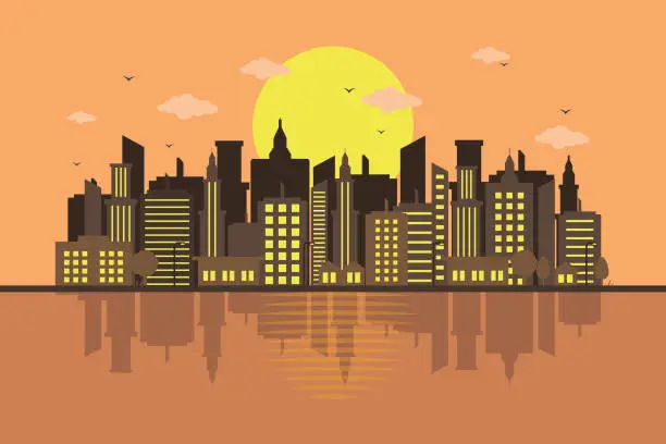Vector illustration of City Cityscape Skyline Landscape Building Street Design Illustration
