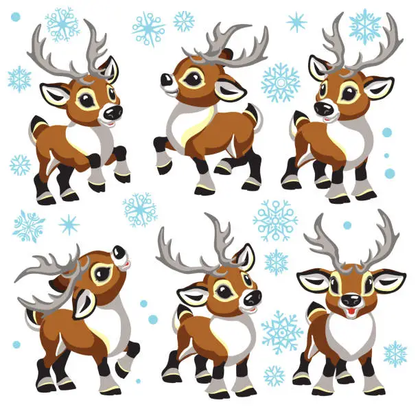 Vector illustration of cartoon reindeers vector set