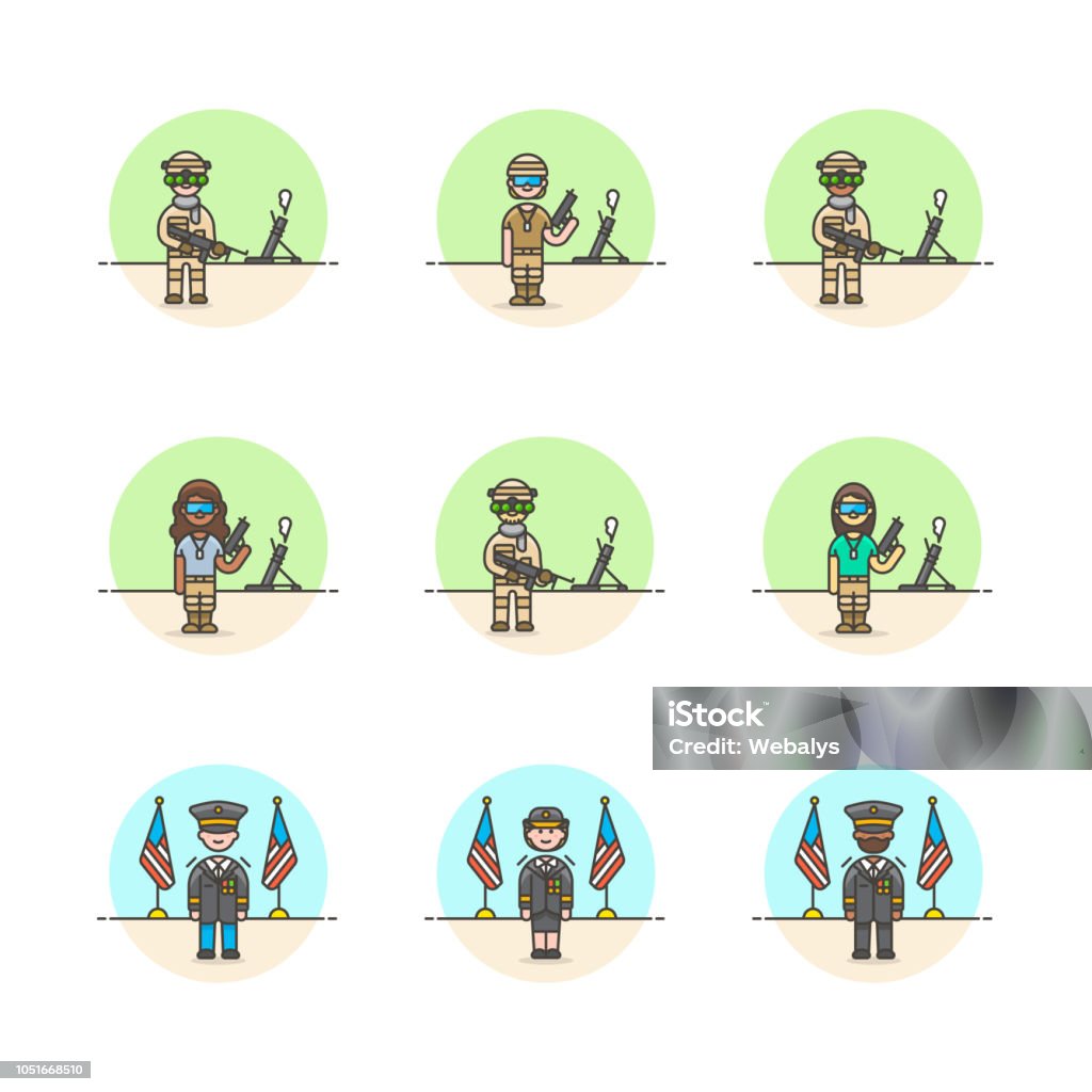 Set of Multicolor Army Icons Multicolor Army Flat Icons Air Force stock vector