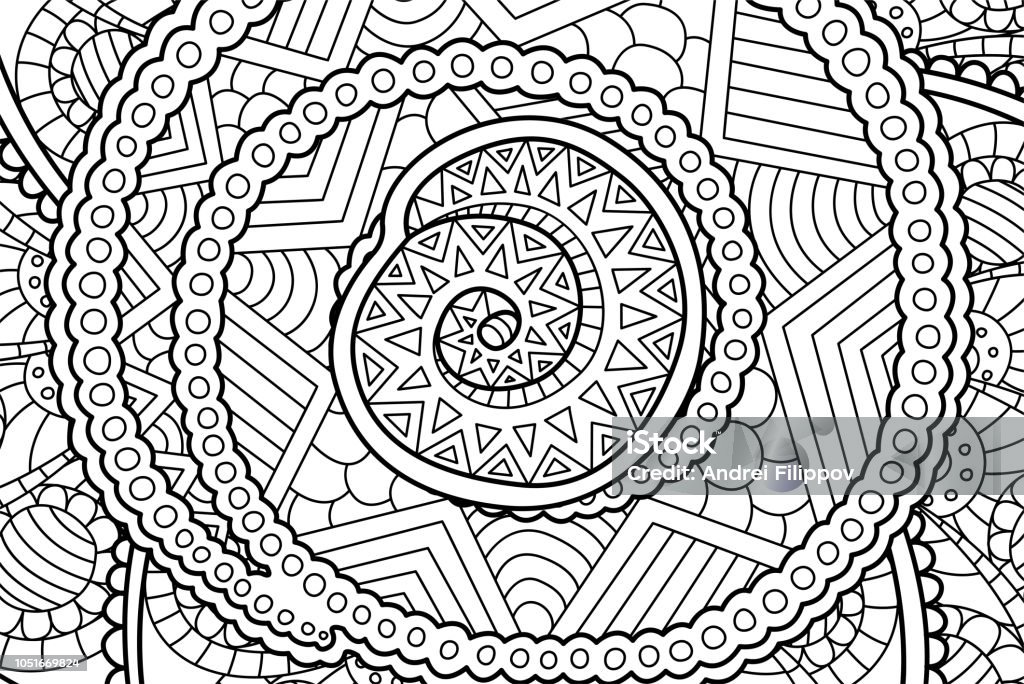 Coloring Book Page With Abstract Art With Spiral Stock