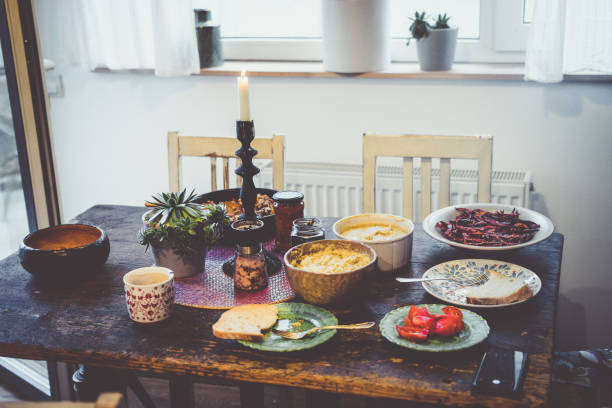 Friends sharing a vegetarian feast.