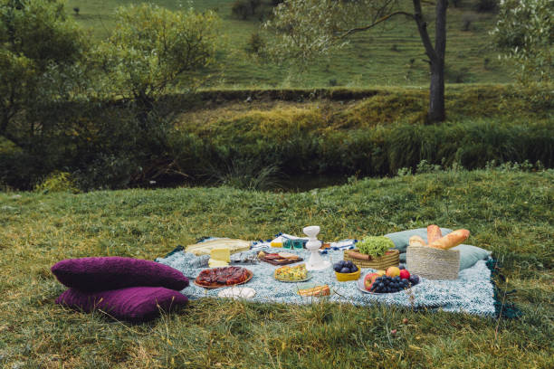 Glamour picnic with homemade organic food. stock photo