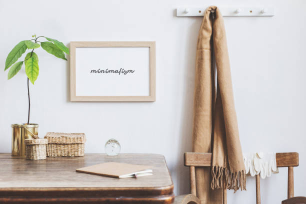 Stylish and vintage  design of kitchen interior. Mock up frame.