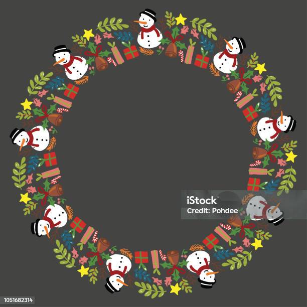 Abstract Rounded Holiday Vector Christmas Hand Drawn Wreath With Round Frame For Cards Design Vector ...