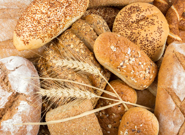 istock Different kinds of bread and bread rolls. Kitchen or bakery poster design 1051684788