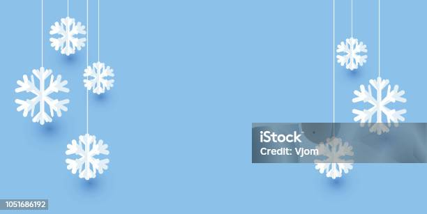 Blue Christmas Background With White Paper Snowflakes Stock Illustration - Download Image Now