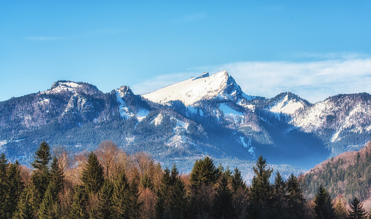 Mountain landscape with blue sky in sunny day - panoramic view.