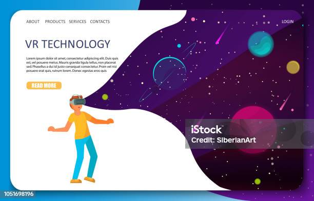 Vr Technology Landing Page Website Vector Template Stock Illustration - Download Image Now - Virtual Reality, Virtual Reality Point of View, Outer Space