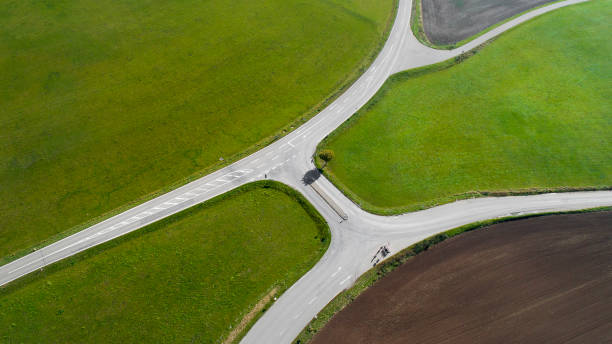 istock Road junction, intersection - agricultural area, aerial view 1051698836
