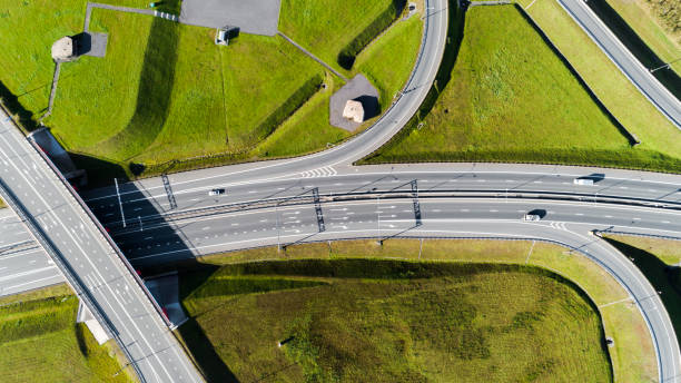 istock Aerial view of highway interchange  Road junction 1051702286