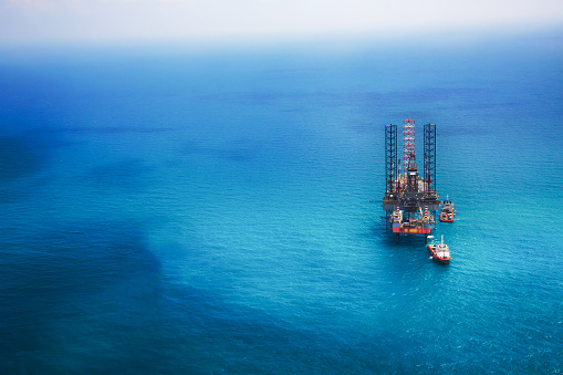 Oil rig in the gulf with copy space