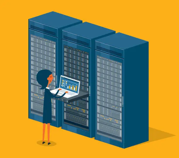 Vector illustration of Database center - Businesswoman