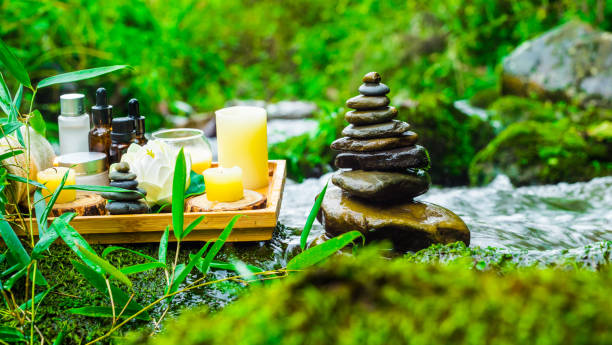 istock Spa concept with zen stone in stream 1051716868