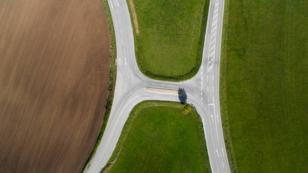 Road junction, intersection - agricultural area, aerial view