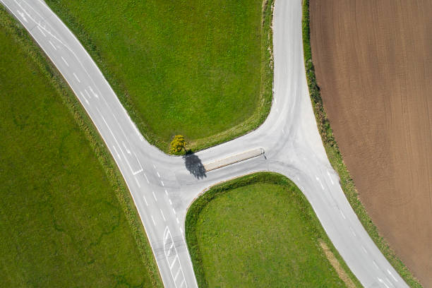istock Road junction, intersection - agricultural area, aerial view 1051718038