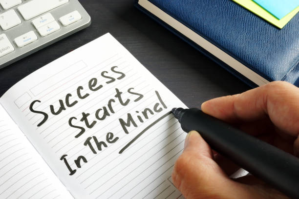 istock Man is writing Success starts in the mind in a note. 1051719920