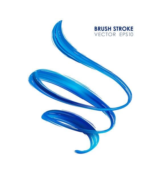 istock 3d textured realistic blue brush stroke oil or acrylic paint shape on white background. Liquid wave. Trendy design 1051719944
