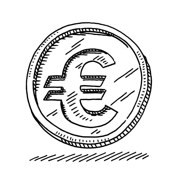 Euro Coin Symbol Drawing Hand-drawn vector drawing of an Euro Coin Symbol. Black-and-White sketch on a transparent background (.eps-file). Included files are EPS (v10) and Hi-Res JPG. change drawings stock illustrations