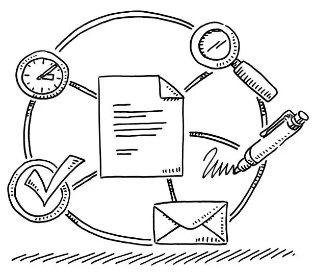 Vector illustration of Business Document Check Symbols Drawing