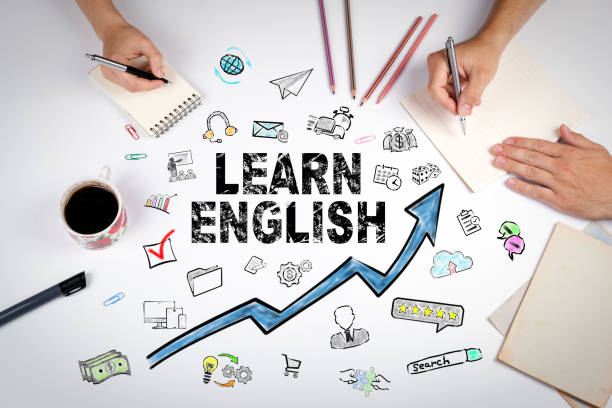 Learn English Concept. Education and career opportunities Learn English Concept. Education and career opportunities. The meeting at the white office table england stock pictures, royalty-free photos & images