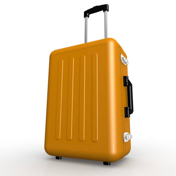 istock Orange luggage stands on the floor 1051727576