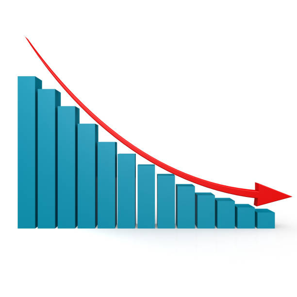 青のグラフの赤い矢印画像 - double dip recession ストックフォトと画像