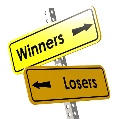 Winners and losers with yellow road sign image with hi-res rendered artwork that could be used for any graphic design.