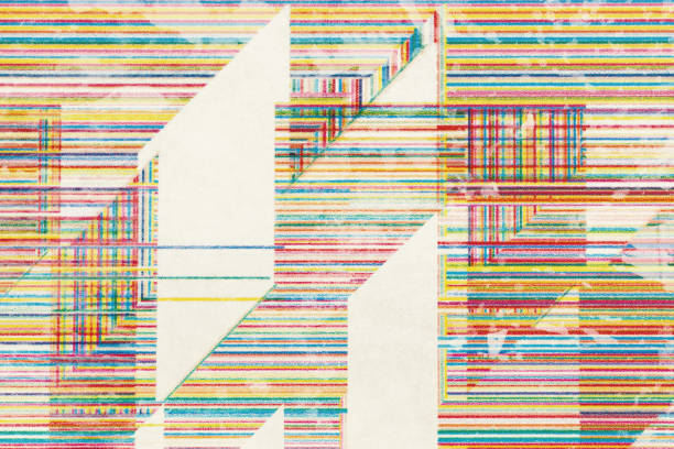 istock White cubes on colorful striped background, abstract 1051742348