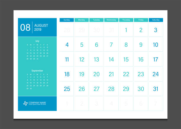 istock Calendar 2019 August week start Sunday corporate business modern design layout template vector. 1051743452