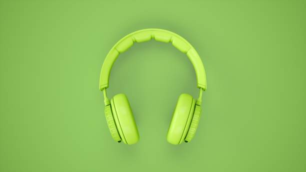 istock 3D Rendering Green headphones isolated on green background 1051749880