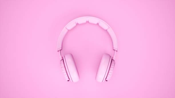 분홍색 배경에 고립 3d 렌더링 핑크 헤드폰 - pink and white radio 뉴스 사진 이미지