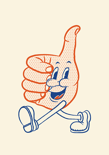 happy hand with thumbs up in cartoon style