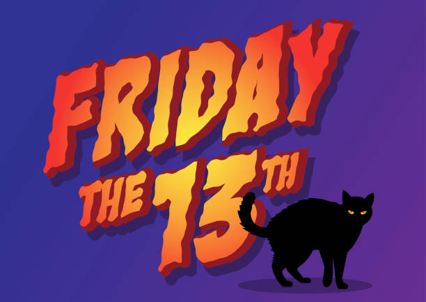 Friday the 13th An illustration of black cat with Friday the 13th Logo at the background friday the 13th stock illustrations