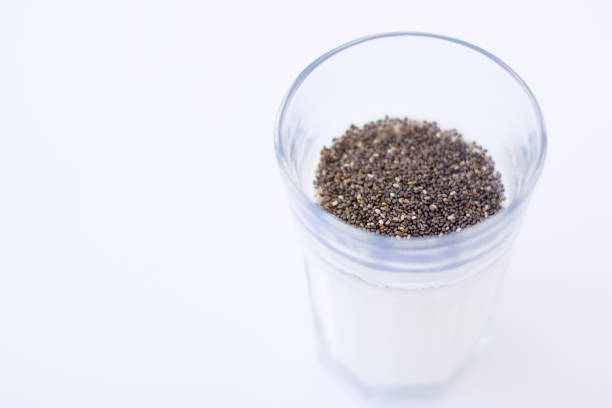 istock Chia seeds are drunk with airan from a glass. 1051759064