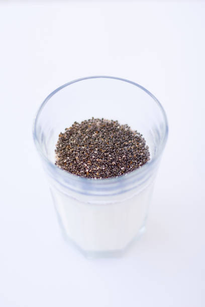 istock Chia seeds are drunk with airan from a glass. 1051759078
