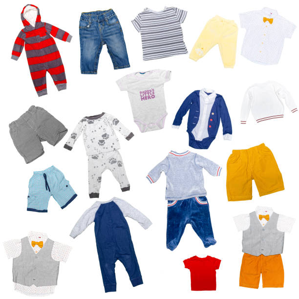 istock Collection of children's clothes on a white background 1051761480
