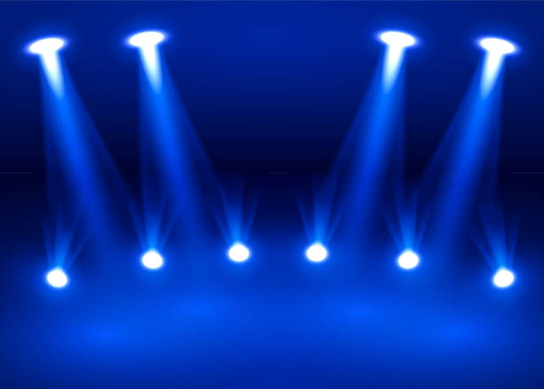 istock Stage podium with lighting, Stage Podium Scene with for Award Ceremony on blue background. 1051772574