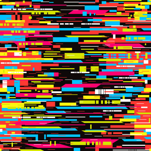 Noisy glitch pixelated seamless pattern Vector Illustration of a distorted colourful image with a noisy glitch pixelated seamless pattern. tv glitch stock illustrations