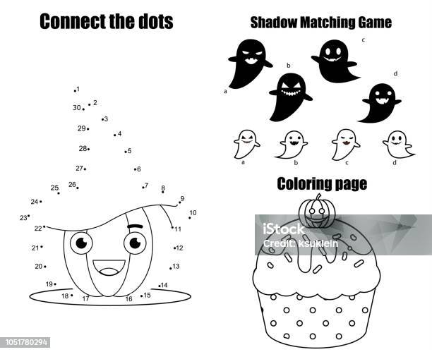 Halloween Theme Activity Page For Kids Printable Educational Children Game Set Stock Illustration - Download Image Now